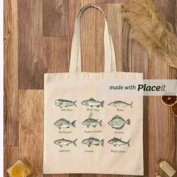 They fisherman fish name tote bag recycled canvas tote bag - Picture 3 of 3